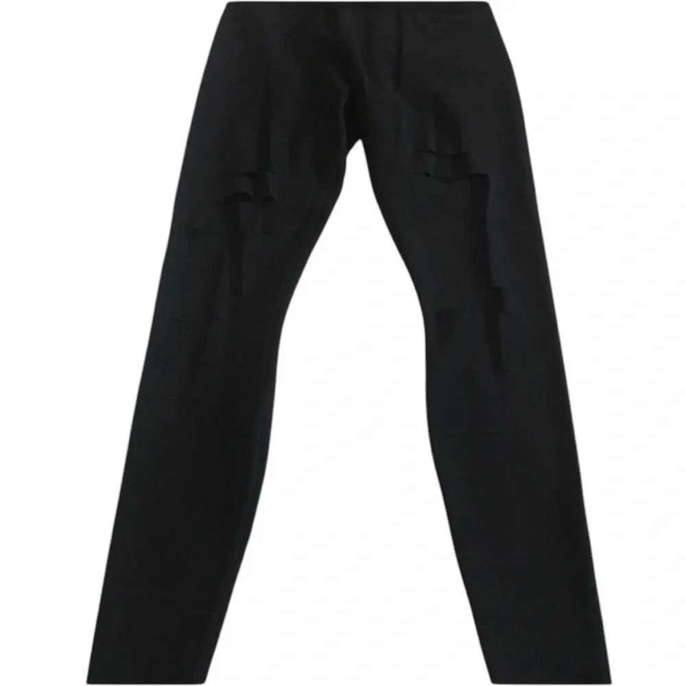ALO YOGA WARRIOR HIGH RISE WAIST EDGY GOTH BLACK RIPPED SLASHES LEGGINGS S